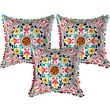 Cotton Suzani Embroidery Zipper Cushion Covers for Sofa Set Deewan Mattress Bed Chair Pillow Cover