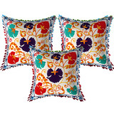 Cotton Suzani Embroidery Zipper Cushion Covers for Sofa Set Deewan Mattress Bed Chair Pillow Cover
