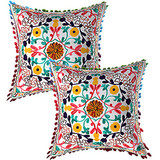 Cotton Suzani Embroidery Zipper Cushion Covers for Sofa Set Deewan Mattress Bed Chair Pillow Cover