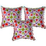Cotton Suzani Embroidery Zipper Cushion Covers for Sofa Set Deewan Mattress Bed Chair Pillow Cover
