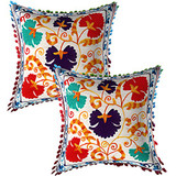 Cotton Suzani Embroidery Zipper Cushion Covers for Sofa Set Deewan Mattress Bed Chair Pillow Cover