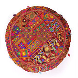 Cotton Khambadiya Cushion Pouf Cases Ottoman Sham Patchwork Large Round Floor Pillow Cover