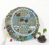 Cotton Sequin Embroidery Round Floor Pillow Cushion Cover