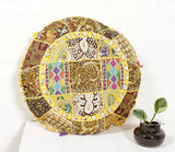 Cotton Sequin Embroidery Round Floor Pillow Cushion Cover