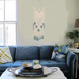 Macrame Wall Hanging Green and Beige Woven Tapestry Boho Chic Tassels Pendant Hippie Bohemian Wall Art Bedroom Living Room Dorm Backdrop Home Decorations, 33"x 18" (No.2): Home & Kitchen