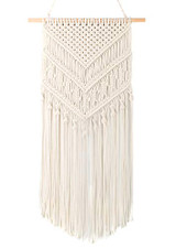 Small Macrame Wall Hanging Woven Tapestry Boho Chic Wood Beads Fringe Wall Art Home Decor