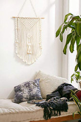 Small Macrame Wall Hanging Woven Tapestry Boho Chic Wood Beads Fringe Wall Art Home Decor