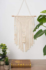 Small Macrame Wall Hanging Woven Tapestry Boho Chic Wood Beads Fringe Wall Art Home Decor