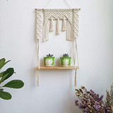 Macrame Wall Hanging Shelf, Wood Floating Hanging Storage Shelf Organizer Hanger