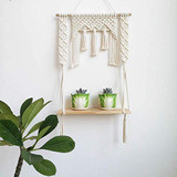 Macrame Wall Hanging Shelf, Wood Floating Hanging Storage Shelf Organizer Hanger