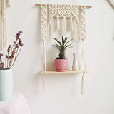 Macrame Wall Hanging Shelf, Wood Floating Hanging Storage Shelf Organizer Hanger