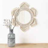 Hanging Wall Mirror with Macrame Fringe Round Mirror Art Boho Decor for Apartment