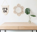 Hanging Wall Mirror with Macrame Fringe Round Mirror Art Boho Decor for Apartment