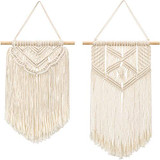 2 Pcs Macrame Wall Hanging Small Art Woven Wall Decor Boho Chic Home Decoration