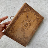 Celestial Triple Moon Leather Writing Journal
