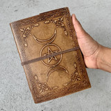 Celestial Triple Moon Leather Writing Journal