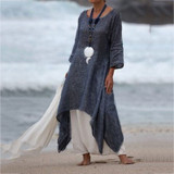 Solid maxi dress Long Dress Plus Size Vintage loose boho dress Women Sleeve dress women summer Beach robe longue sukienkia  #G8