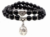 Protect Meow Black Onyx & Silver Lucky Cat Charm Bracelet