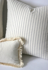 Simple Cream Linen Pillow Cover with Ivory Pom poms or Cream fringe