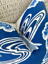 Schumacher Tree River Pillow Cover / Deep Blue & Ivory