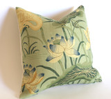 Schumacher Lotus Garden Pillow Cover / Olive, Beige & Blue