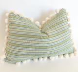 Apple Green Striped Pom Pom Pillow Cover