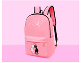 4pcs/set Women Backpack - Cat Printing Canvas School Bags For Girls