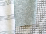 One yard Aqua White Ticking Linen Fabric / Stripe Linen Upholstery / Drapery Fabric / Woven Aqua Fabric / Upholstery Ticking / Blue Linen