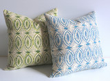 Olive or Aqua Pillow Cover / Batik Pillows / Les Indiennes Pillows / Cotton Block Print Pillow Case / Olive Cushion Cover