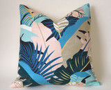 Retro 1980's Style Tropical Pillow Sham / Peach Turquoise Gold Cushion Cover 20x20 24x24 26x26 / Banana Leaf Canvas Pillow Case