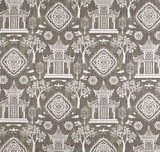 Light Blue Pagoda fabric by the Yard / Linen upholstery fabric / Linen Home Decor Fabric / Chinoiserie Upholstery Fabric / Asian Home Fabric