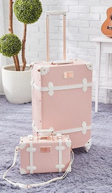 BeaSumore Retro Pink PU Leather Rolling Luggage Set Spinner Suitcase Wheel Vintage Cabin Trolley Women's Handbag Travel Bag