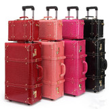 Vintage pu leather travel luggage,13" 22" 24"korea  trolley luggage bags on universal wheels,bride wedding red suitcase box