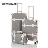 COTRUNKAGE 13" 20" 26" Grey Travel Suitcase Sets Ladies Pu Leather 3 Piece Womens TSA Vintage Trolley Luggage Trunk with Wheels