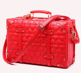 KUNDUI New 22 24 Inch Vintage Travel Trolley Luggage Suitcase PU Red marriage With TSA Lock Rolling Bride Makeup Bag With Wheels