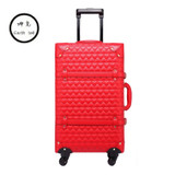 KUNDUI New 22 24 Inch Vintage Travel Trolley Luggage Suitcase PU Red marriage With TSA Lock Rolling Bride Makeup Bag With Wheels