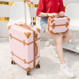 Luggage 20" 22" 24" 26" inch women hard retro rolling luggage set trolley baggage with cosmetic bag vintage suitcase for girls