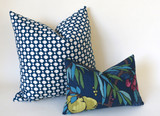 Navy Lumbar Pillow Cover / Yellow Navy Decorative Pillow Cover / Navy Teal Lumbar Pillow 12x18 12x21 16x24 / Raspberry Navy Pillow
