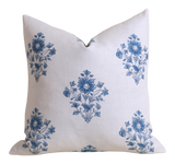 Schumacher pillow cover / Blue and Ivory Pillow cover / Block Print Pillow Cover / Floral Pillow Cover
