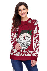 Red Reindeer Santa Clause Cartoon Print Ugly Christmas Sweater