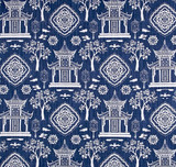Red Pagoda fabric by the Yard / Linen upholstery fabric / Linen Home Decor Fabric / Chinoiserie Upholstery Fabric / Asian Home Fabric