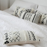 Nordic Geometric White Black Lines Tufted Tassels Modern Sofa Cushion Cover