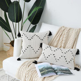 Modern Simple Geometric White Black Tassels  Cushion Cover