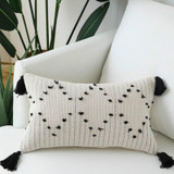 Modern Simple Geometric White Black Tassels  Cushion Cover