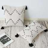 Modern Simple Geometric White Black Tassels  Cushion Cover
