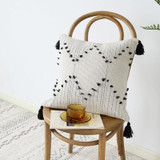 Modern Simple Geometric White Black Tassels  Cushion Cover