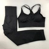 Seamless Yoga Set Padded Push-up Strappy Sports Bra
