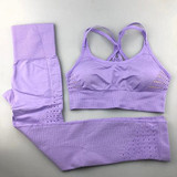 Seamless Yoga Set Padded Push-up Strappy Sports Bra