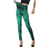 2020 Women Gym Leggings Faux Denim Jeans Leggings Pocket Printing Leggings Casual High Waist Pencil Pants Plus Pants