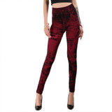 2020 Women Gym Leggings Faux Denim Jeans Leggings Pocket Printing Leggings Casual High Waist Pencil Pants Plus Pants